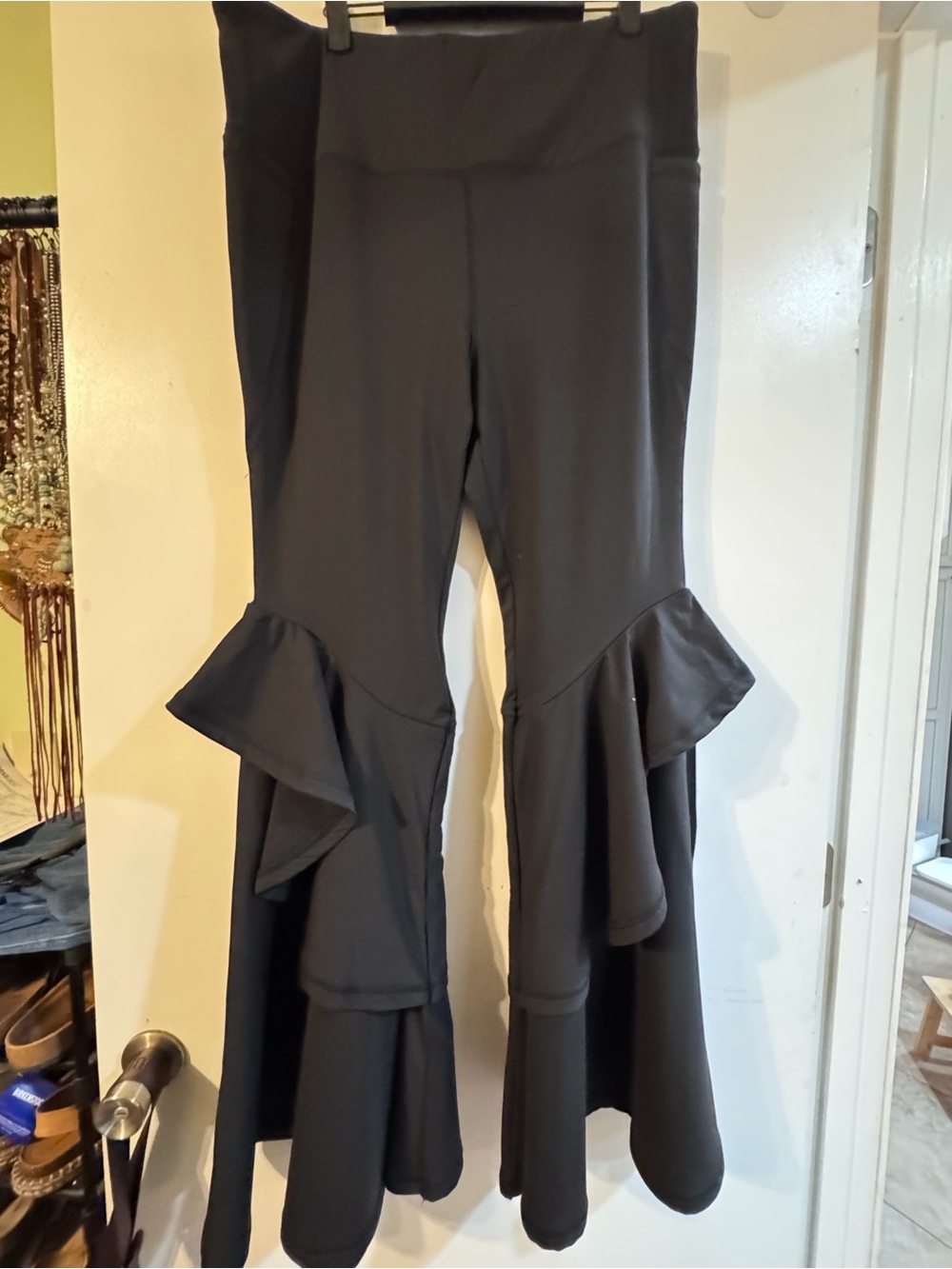 A Rare Bird High-Waist Black Flared Ruffle Pants